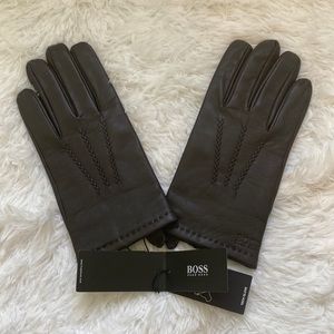 NWT Boss Hugo Boss men’s leather gloves in dark brown size 9.5 large
